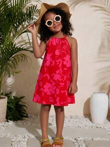 SHEIN Girls' Spaghetti Strap New Off-Shoulder Dress - Multicolor - View 3