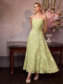 MOTF PREMIUM FRENCH LUXURY JACQUARD CAMISOLE DRESS, WAIST-CINCHING, ELEGANT VACATION DRESS - Green - View 6