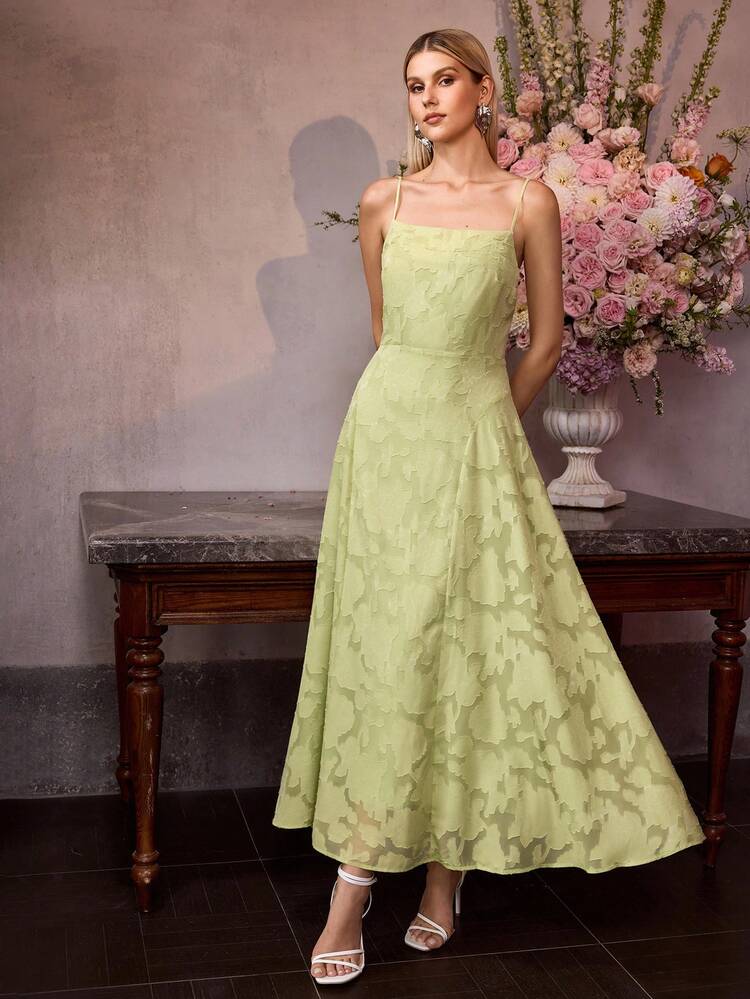 FRENCH LUXURY JACQUARD CAMISOLE DRESS, WAIST-CINCHING, ELEGANT VACATION DRESS