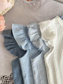 SHEIN 8件套/女婴0-3岁春夏新款休闲日常外出可爱纯色针织不对称罗纹短袖背心T恤上衣和短裤8件套 - 彩色 - 查看 8