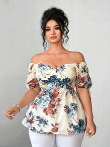 Elenzga Áo kiểu nữ cỡ lớn mùa hè mới, chất liệu chiffon in họa tiết, xếp ly, cổ vuông, tay phồng, ôm eo, phong cách retro, phù hợp cho kỳ nghỉ, đi làm hàng ngày, đi chơi, hẹn hò, họp mặt, tiệc tùng. - Nhiều màu - Xem 4