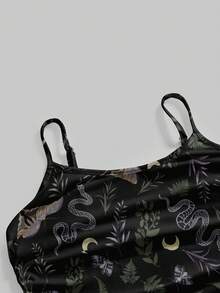 ROMWE Goth Vestido ajustado y sexy con estampado de mariposa, serpiente, polilla y hoja, de estilo gótico oscuro y misterioso, para la playa y vacaciones - Negro - Ver 3