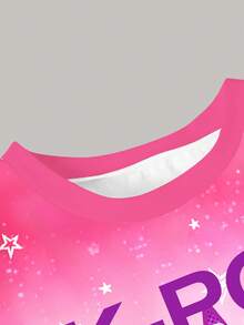 一套少女休闲时尚韩流偶像女团印花短袖T恤和修身骑行短裤套装，梦幻星空背景韩流T恤套装 - 彩色 - 查看 4