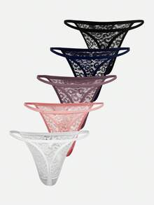 5pcs Women's Sexy Lace G-String, Comfortable And Breathable Low-Waist Underwear Set, Low Rise - Multicolor - View 2