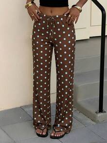 Muchica Pantaloni casual a pois intrecciati per donna, primavera/estate - Castano - Visualizzare 3