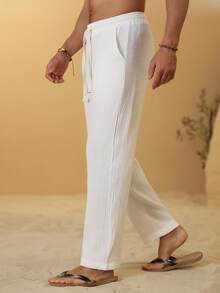 VENTUSAIL Pantalones de hombre 100% algodón con textura y cintura con cordón - Blanco - Ver 3