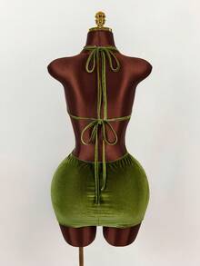 Amplova 钩针编织不对称花卉装饰紧身迷你连衣裙 - 綠色 - 查看 4