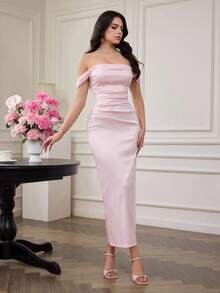 Modelyn Women's Satin Strapless Fitted Mermaid Dress, Pink, For Party - Pink - View 3