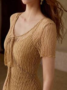 MOTF PREMIUM WOMEN'S TIE DETAIL LACE DRESS - Khaki - View 2