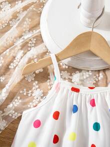 SHEIN Playful Pals 女婴休闲可爱彩色波点印花梭织连衣裙，夏季韩版 - 彩色 - 查看 7