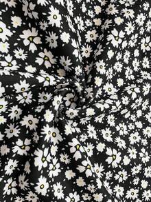 Ceyna Plus Size Small Floral Print Square Neck Knit Casual Jumpsuit - Black - View 3
