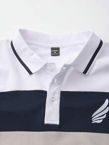 Calvornis 男士對比色短袖休閒通勤 Polo 衫，正式、儀式感 - 白色 - 查看 4