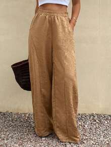 Livesso Women's Casual Satin Floral Print Drawstring Waist Pants - Brown - View 5