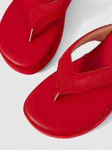 ROMWE Kawaii Women Thick Sole Retro Flip Flop Sandals,Spring Summer Outfits - Red - View 4