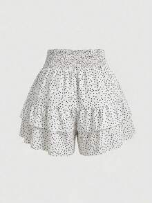SHEIN LUNE Quần short cạp cao xếp ly chấm bi trắng cỡ lớn, kiểu dáng rộng rãi thoải mái, thích hợp cho mùa hè, lễ hội âm nhạc và lễ hội hóa trang. - Đen và trắng - Xem 2
