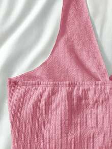 SHEIN Áo hai dây cổ yếm thắt nơ, xẻ tà, hở lưng dành cho nữ tuổi teen, áo hai dây chấm bi tay phồng dáng chữ A xẻ tà, màu đen mù tạt, chất liệu vải dệt họa tiết, viền ren xoắn phía trước, thích hợp cho mùa hè, kỳ nghỉ, và thời trang. - Hồng - Xem 6