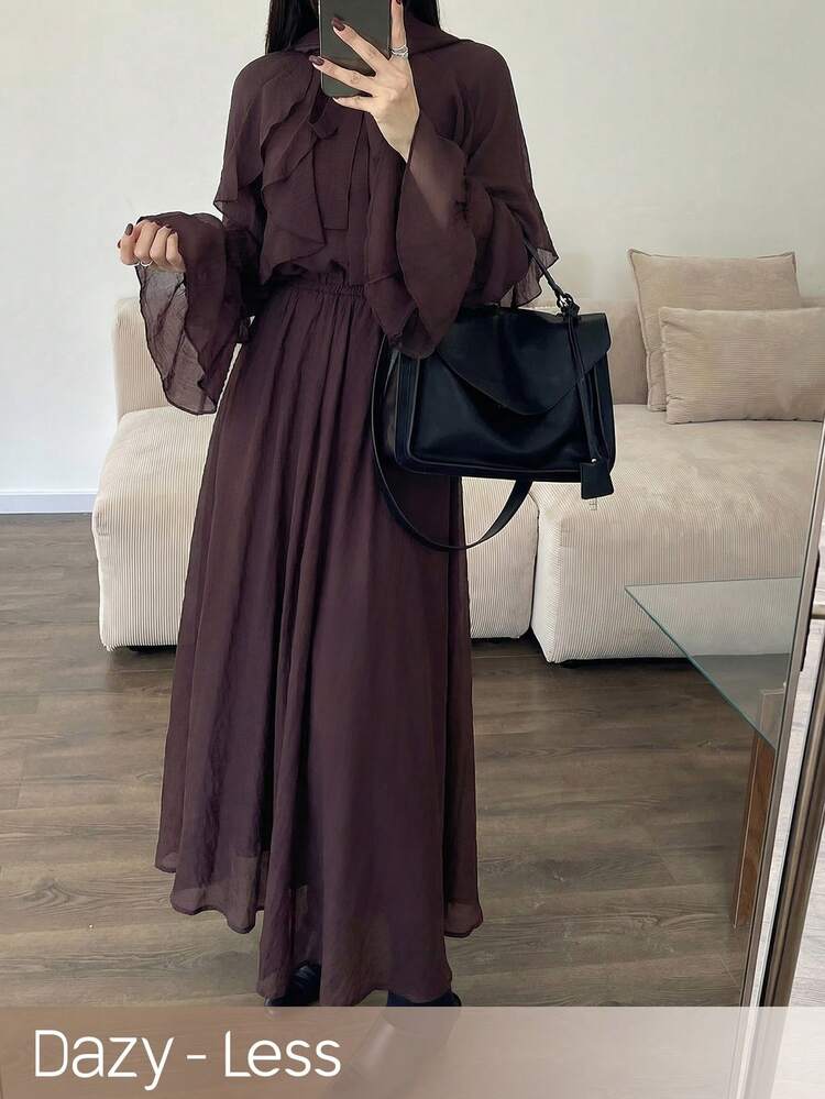 2pcs Women's Chiffon Top And Dress Set, Suitable For Spring, Summer, Valentine's Day