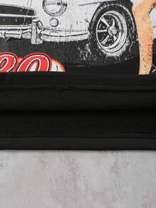 ROMWE MEN Street Life Camiseta de tirantes holgada con estampado de retrato borroso y decoración de remaches para hombre - Negro - Ver 7