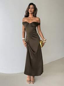 Aloruh Women's Elegant Sexy Elegant Off-Shoulder Maxi A-Line Dress,Dark Brown Open Back Bowknot Strapless Dress,Seductive Summer Day Party Date Night Wedding - Coffee Brown - View 5
