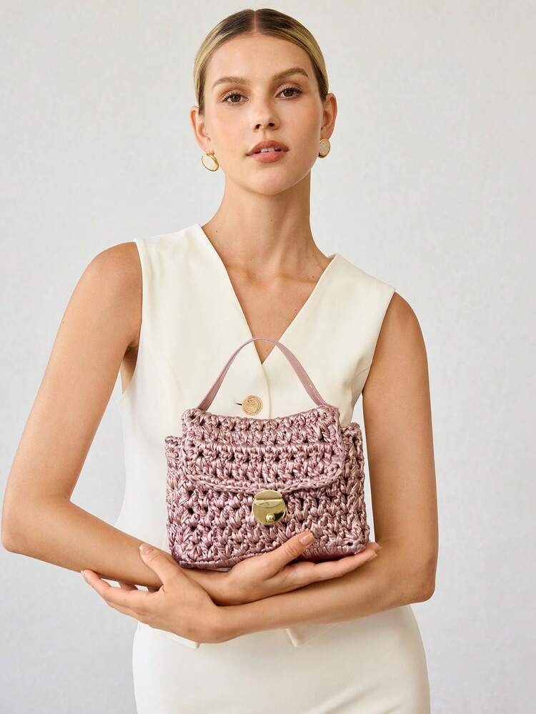 ADJUSTABLE BUCKLE STRAP WEAVE HANDBAG