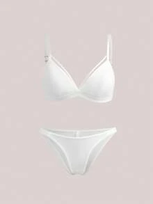 2pcs Women's Solid Sheer Comfort Lingerie Set - White - View 1