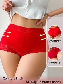 1 件女士时尚蕾丝拼布内裤 - 紅色 - 查看 1