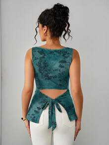 Momance Áo tank top bầu không tay ôm sát, in họa tiết, thanh lịch dành cho phụ nữ. - màu xanh lá - Xem 2