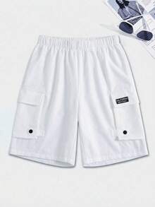 1pc Tween Boys' White Casual Loose Cargo Pocket Shorts,Fashionable Chic Comfortable Hiking Shorts For Summer,School,Sports,Daily Wear&Outings - White - View 4