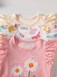 SHEIN Gentle Purple Stripe, 3D Bow Pattern, Young Girl Casual Simple Versatile Round Neck Cap Sleeve T-Shirt 1pc Suitable For Spring/Summer Daily Wear, - Multicolor - View 4