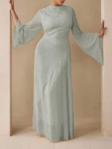 Modelyn Elegant Chiffon Pastel Color Dress, Suitable For Teachers, Back To School, Plus Size, Autumn - Green - View 7