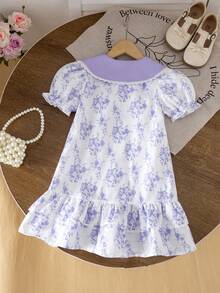 SHEIN Genkimix Kids Đầm dự tiệc kiểu dáng thường ngày, in hoa, xếp nếp, dành cho bé gái. - Nhiều màu - Xem 3