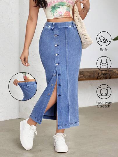 Flexra Falda vaquera ajustada con botones delanteros