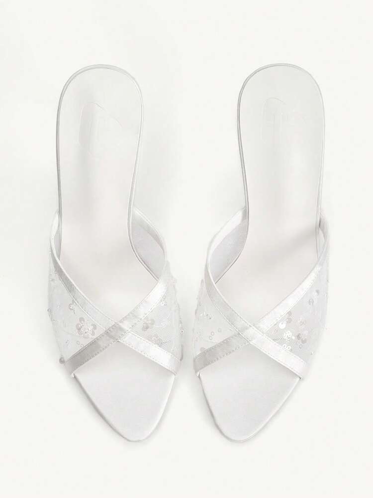 CUCCOO CHICEST Women Shoes Spring And Summer New White Lace Mesh Beads Women's High Heel Sandals Fashion Comfortable Versatile Sexy Party Elegant Banquet Women's Sandals Open Toe Sandals High Heel Slippers Women's Shoes