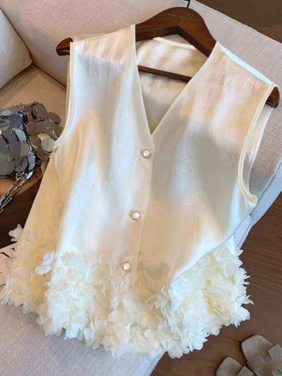 GlowEve 女士时尚休闲贴花吊带背心 - 杏色 - 查看 1