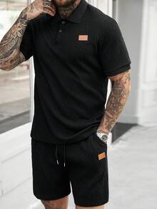 Manfinity Homme Men's Casual Short Sleeve Polo Shirt And Shorts Set - Black - View 1