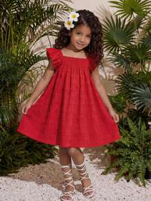 Emery Rose Kids Emery Rose Kids Gaun Mini Lengan Pendek Merah untuk Anak Perempuan, Anak-anak - Merah - View 2