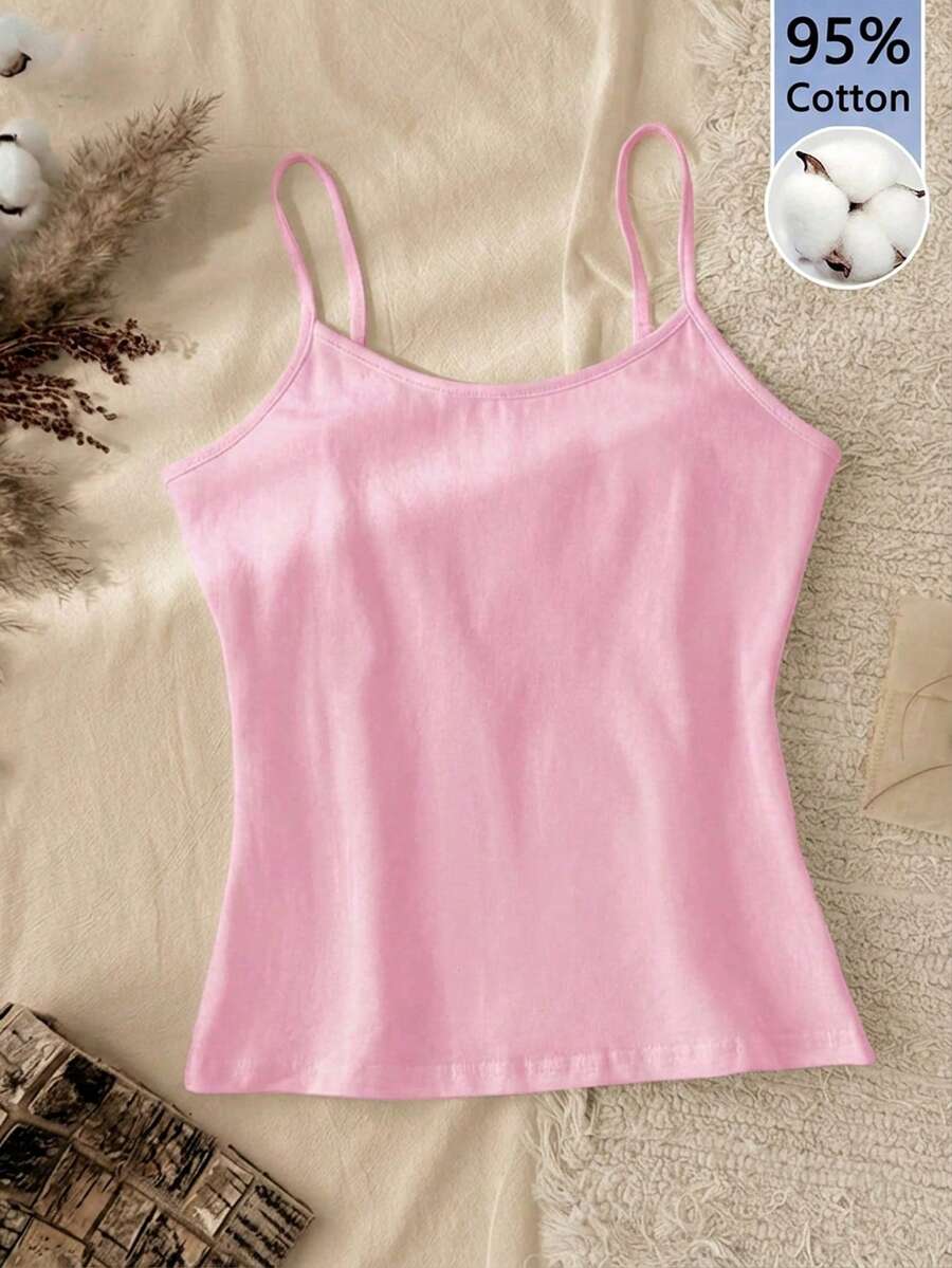 Tseoso Women's Versatile 95% Cotton Solid Color Tank Top, Suitable For Summer,Pink Top - Pink - View 1