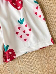 SHEIN 2件套女婴幼儿0-3岁春夏优雅休闲度假日常外出套装，蝴蝶结喇叭袖上衣和收腰短裤。 - 紅色 - 查看 8