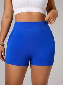 Rhythm Era 1pc Plus Size Moisture-Wicking Lifting Sports Shorts, Basic Style, Blue - Multicolor - View 3