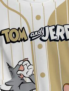 TOM & JERRY X SHEIN Men's Cartoon Print Loose Casual Short Sleeve T-Shirt - White - View 3