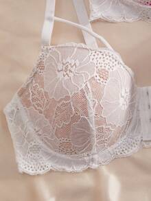4pcs Plus Size Lace Front Closure Underwire Bra Set - Multicolor - View 4