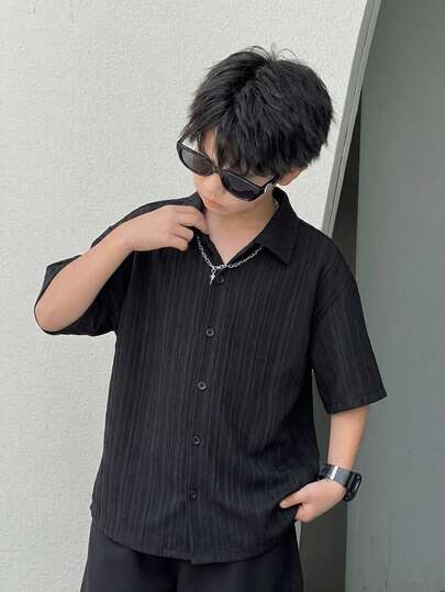 Camisa de polo de manga corta con cuello, de estilo minimalista y textura de tela, adecuada para ir a la escuela, para el transporte, uso diario casual, deportes, primavera/verano, para niños preadolescentes