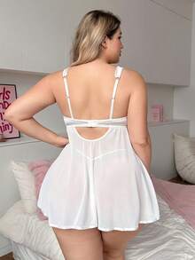 PetitDoll 2 piezas Conjunto de vestido de tirantes con lazo y malla sexy para mujeres - Blanco - Ver 2