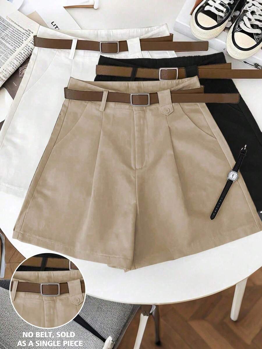 Franclia Quần short nữ thường ngày đa năng, quần short ống rộng màu trắng phong cách Maillard cho nữ, quần áo mùa hè màu nâu cho trường đại học - Màu nâu Mocha - Xem 1