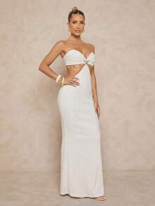 Lumalex 女士纯色金属装饰镂空性感约会中长款透明吊带裙 - 白色 - 查看 7