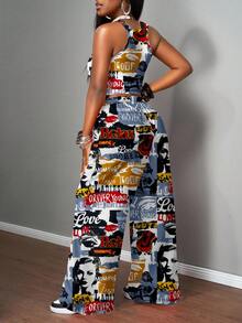 Slaydiva Bộ đồ nữ 2 món phong cách đường phố thường ngày: áo hai dây ôm sát và quần ống rộng, thích hợp cho mặc dạo phố. - Nhiều màu - Xem 2