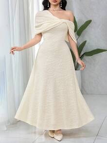 Feyla Váy xòe hoa jacquard không đối xứng dành cho nữ, thanh lịch - Màu be - Xem 8