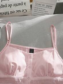 SHEIN EZwear 女士度假休闲粉色编织吊带背心 - 粉色 - 查看 3