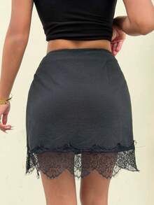 Muchica Falda con adorno de encaje tejido negro para mujer - Negro - Ver 2