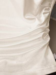 GlowEve 女士时尚优雅圆领奢华串珠短袖上衣，腰部褶皱设计显瘦休闲夏季度假T恤 - 白色 - 查看 7